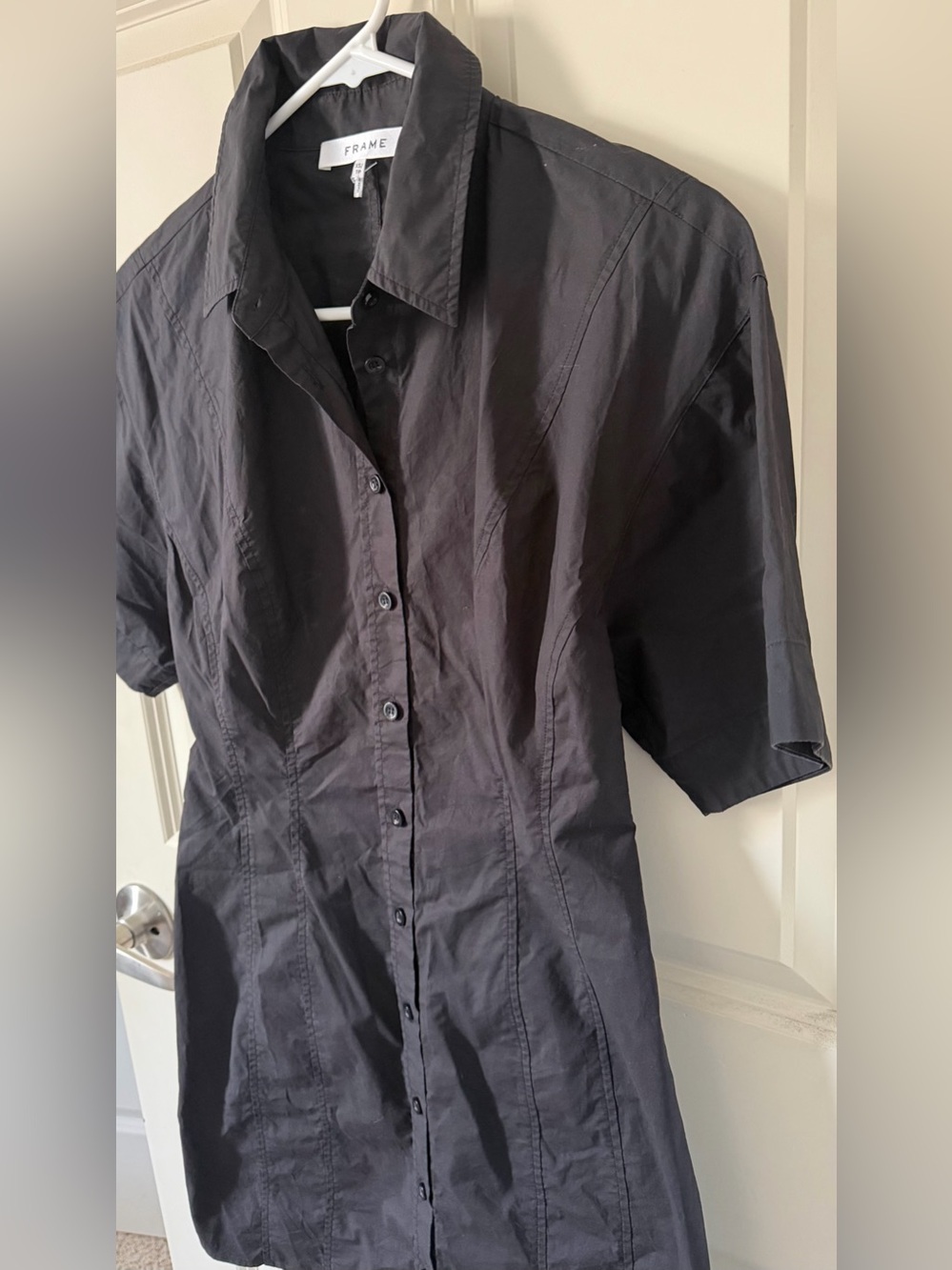 FRAME Seam Detail 100% Organic Cotton Shirtdress, Black, Size XS - Picture 5 of 12